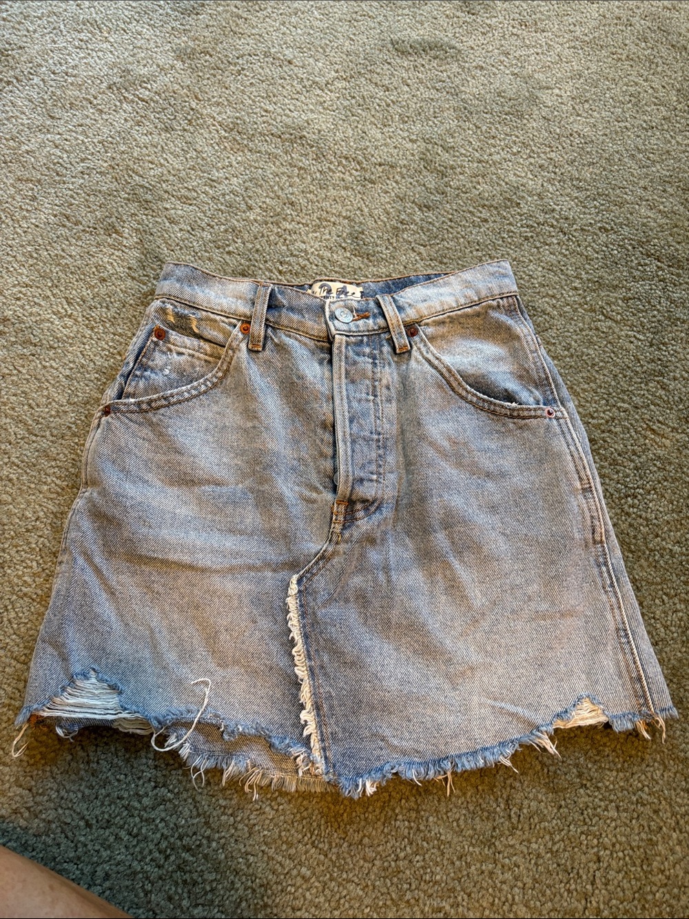 We The Free Light Blue Button Fly Distressed Denim Mini Skirt